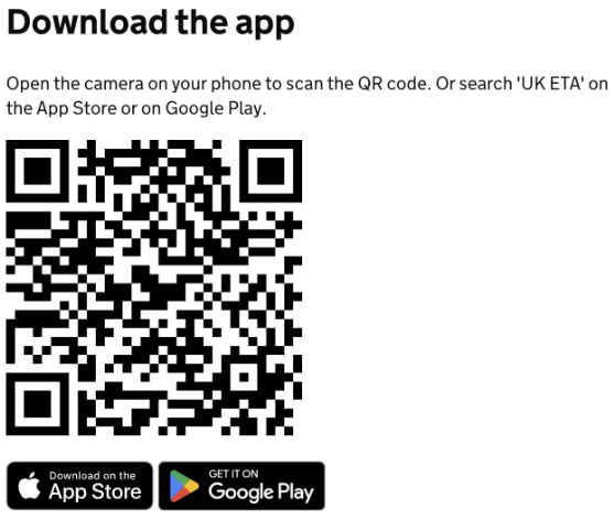 QR code scanner for UK's new ETA